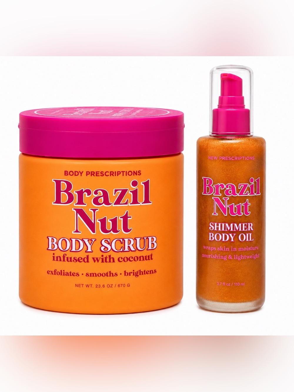 Body Prescriptions Brazil Nut Glow Set – Body Scrub & Shimmer Body Oil Duo